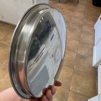 Sale Photo Thumbnail #431: Vintage Amway Queen Stainless Steel Serving Tray or Pizza Pan