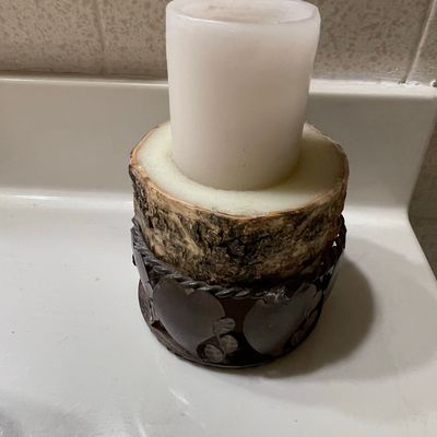 Sale Photo Thumbnail #517: Rustic Birch Bark and Metal Heart Pillar Candle Holder