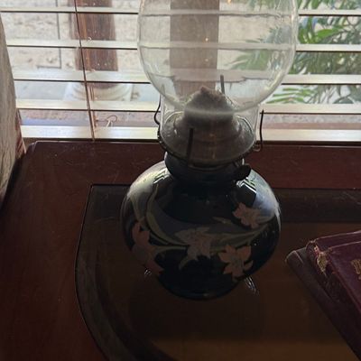 Sale Photo Thumbnail #268: Vintage Kaadan Ltd. Black Floral Oil Lamp