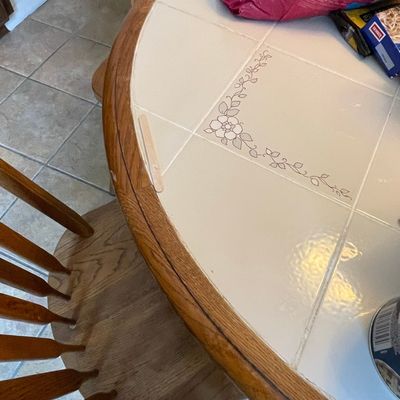 Oak Spindle-Back Dining Set with Tile-Top Table