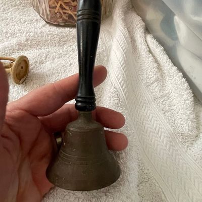 Sale Photo Thumbnail #407: Vintage Brass School Bell with Turned Ebonized Wood Handle
