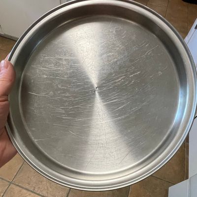 Sale Photo Thumbnail #429: Vintage Amway Queen Stainless Steel Serving Tray or Pizza Pan