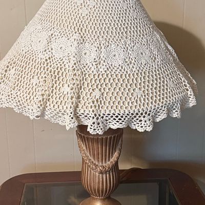 Sale Photo Thumbnail #191: Neoclassical Style Urn Table Lamp with Crochet Shade Cover