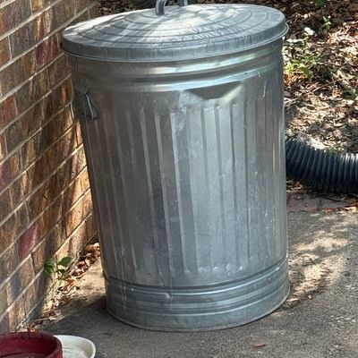 Sale Photo Thumbnail #416: Vintage Behrens 31-Gallon Galvanized Steel Trash Can