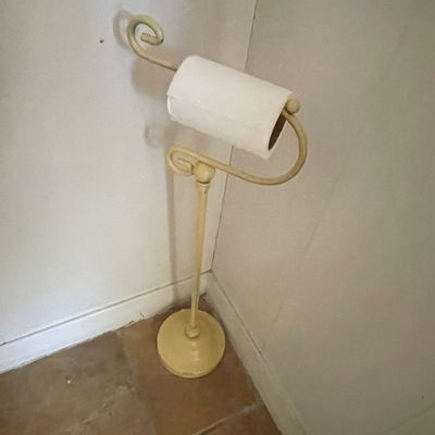 Sale Photo Thumbnail #226: Vintage Scrollwork Freestanding Toilet Paper Holder - Cream/Light Yellow