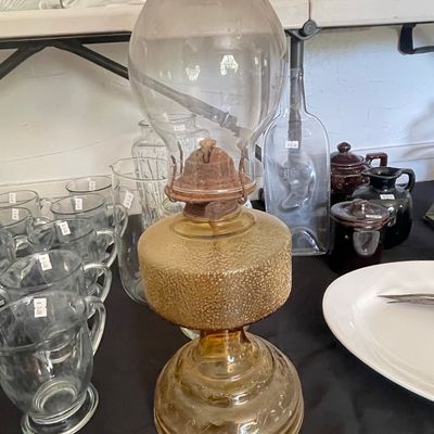 Sale Photo Thumbnail #212: Vintage Amber Glass Eagle Oil Lamp