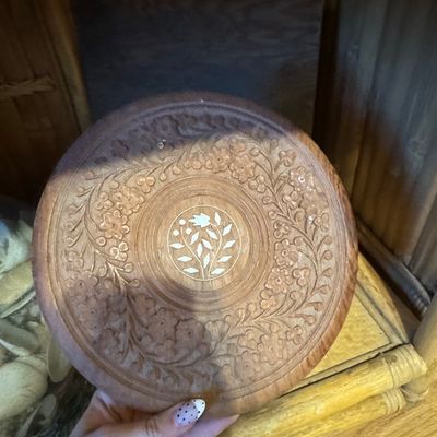 Sale Photo Thumbnail #186: Vintage Hand-Carved Sheesham Wood Floral Inlay Plate