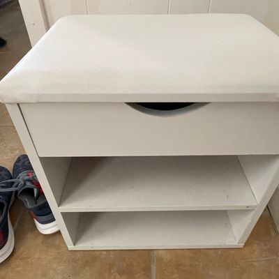 Sale Photo Thumbnail #405: White Shoe Bench with Storage and Padded Seat
