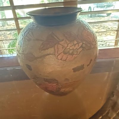 Sale Photo Thumbnail #196: Vintage Hand-Painted Floral Brass Vase - Andrea by Sadek