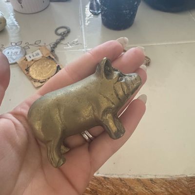 Sale Photo Thumbnail #463: Vintage Solid Brass Pig Figurine Paperweight