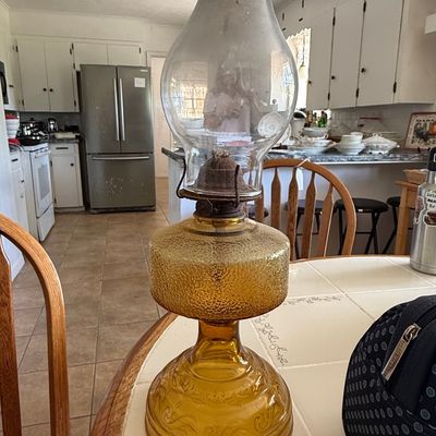 Sale Photo Thumbnail #214: Vintage Amber Glass Eagle Oil Lamp