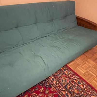 Mission Style Wood Frame Futon with Forest Green Mattress