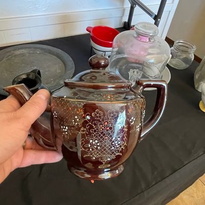 Sale Photo Thumbnail #380: Vintage Japanese Moriage Brown Glazed Teapot