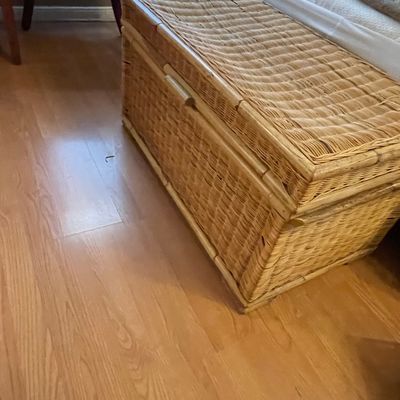 Vintage Chinoiserie Wicker Trunk with Brass Hardware