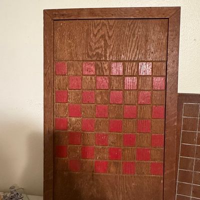 Vintage Hand-Painted Wooden Checkerboard