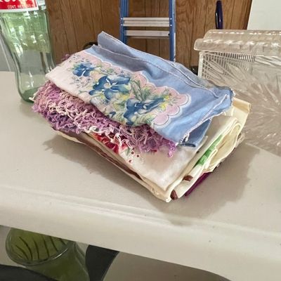 Sale Photo Thumbnail #174: Vintage Embroidered and Crocheted Handkerchief Lot