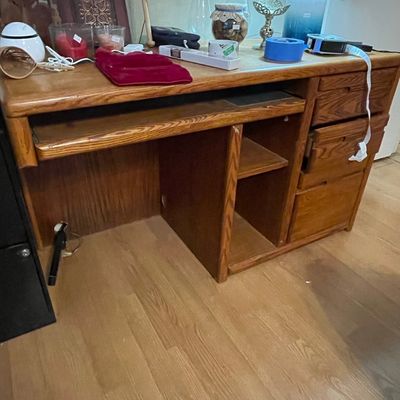 Sale Photo Thumbnail #469: Vintage Oak Computer Desk with Drawers