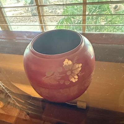 Sale Photo Thumbnail #331: Vintage Hand-Turned Wood Vase with Floral Inlay