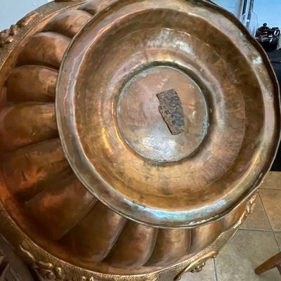 Vintage Repoussé Copper Pedestal Bowl with Floral Motif