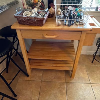 Catskill Craftsmen Natural Wood Kitchen Cart with Drop Leaf