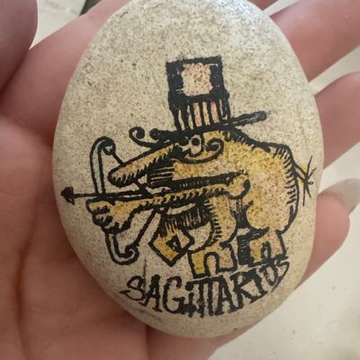 Sale Photo Thumbnail #587: Vintage Hand-Painted Zodiac River Stone - Sagittarius