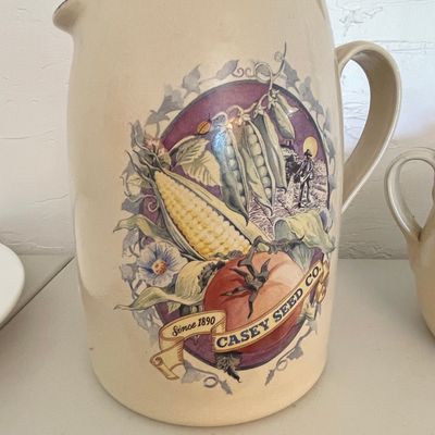 Sale Photo Thumbnail #291: Casey Pottery Casey Seed Co. Pitcher with Garden Produce Illustration