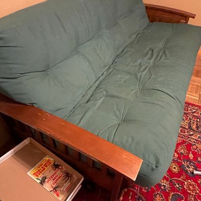 Mission Style Wood Frame Futon with Forest Green Mattress