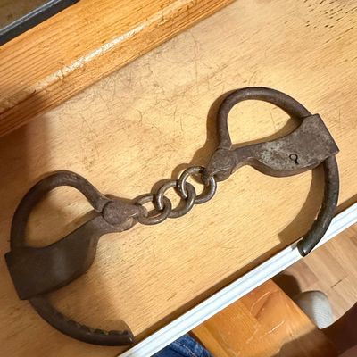 Sale Photo Thumbnail #114: Antique Wrought Iron Handcuffs with Key