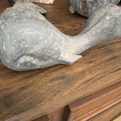 Vintage Cast Lead Garden Whale Sculpture