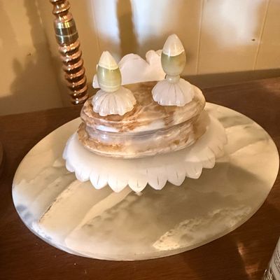 Vintage Carved Onyx and Marble Inkwell Set with Pen Rests