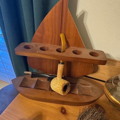 Sale Photo Thumbnail #293: Vintage Sailboat Pipe Rack with Corn Cob Pipe