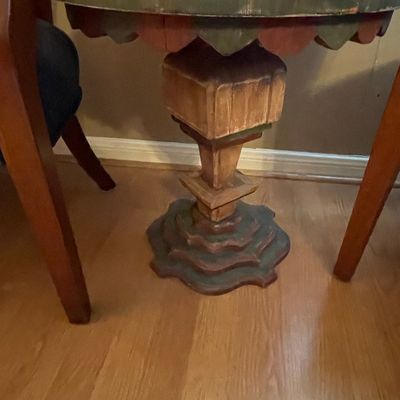 Folk Art Pedestal Accent Table with Scalloped Apron