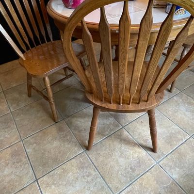 Oak Spindle-Back Dining Set with Tile-Top Table