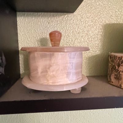 Sale Photo Thumbnail #151: Vintage Banded Onyx Footed Covered Jar