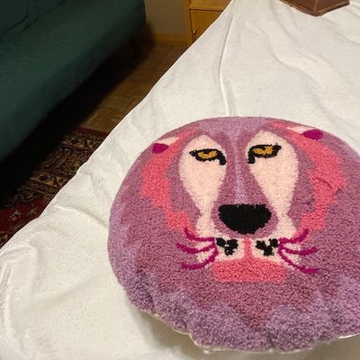 Sale Photo Thumbnail #241: Vintage Lion Face Punch Needle Pillow