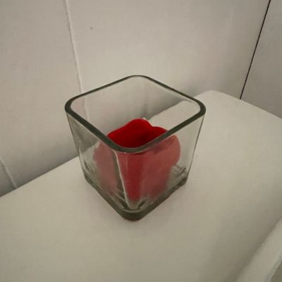 Square Glass Votive Holder with Red Scented Candle
