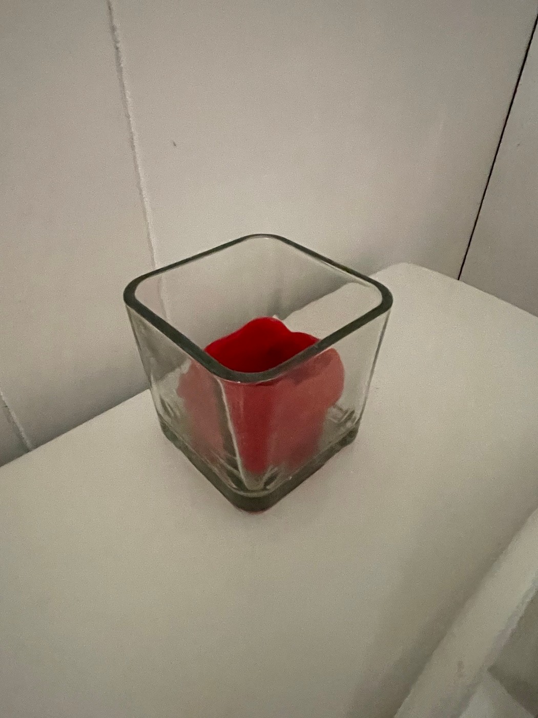 Sale Photo Thumbnail #595: Square Glass Votive Holder with Red Scented Candle