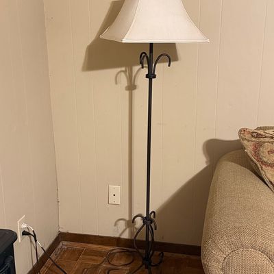 Vintage Wrought Iron Floor Lamp with Ornate Scrollwork