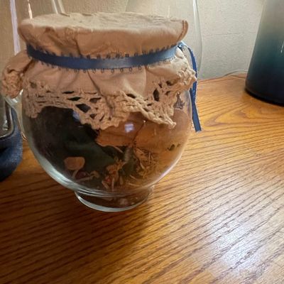 Sale Photo Thumbnail #523: Vintage Potpourri Jar with Lace Topper