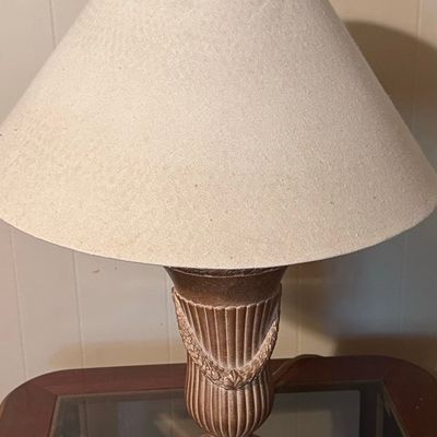 Sale Photo Thumbnail #192: Neoclassical Style Urn Table Lamp with Crochet Shade Cover