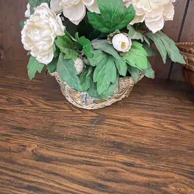 Sale Photo Thumbnail #495: Artificial Peony Floral Arrangement in Woven Basket