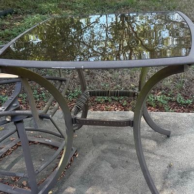 Round Metal Outdoor Bistro Table with Glass Top