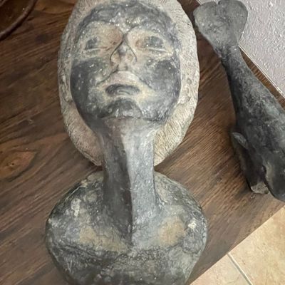 Heavy Cast Pewter Female Bust Sculpture