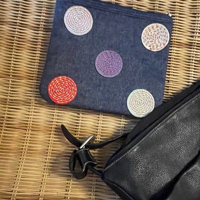 Sale Photo Thumbnail #511: Bath & Body Works Denim Cosmetic Bag with Embroidered Spiral Appliqués