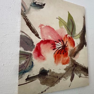 Original Japanese Sumi-e Floral Watercolor Painting