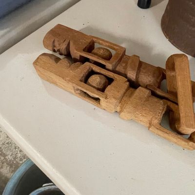 Sale Photo Thumbnail #129: Whittled Wooden Chain and Ball-in-Cage Puzzle