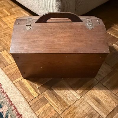 Vintage Wooden Sewing Box with Handle