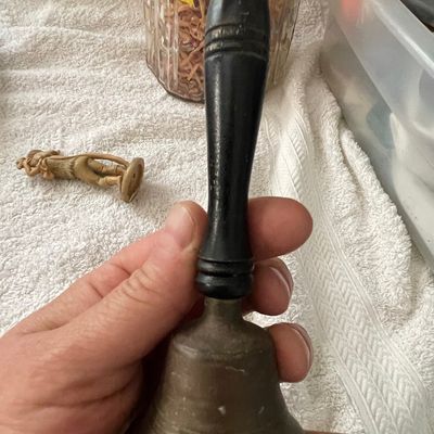 Sale Photo Thumbnail #406: Vintage Brass School Bell with Turned Ebonized Wood Handle