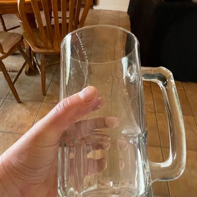 Heavy Pressed Glass Beer Mug with Etched Measurements