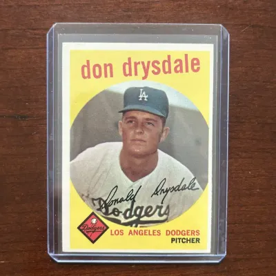 1959 Topps Baseball Card. Don Drysdale - Los Angeles Dodgers. Card #387